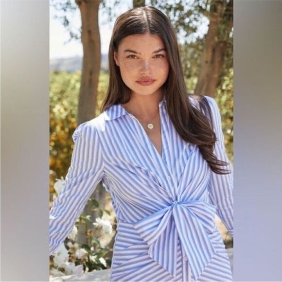 VICI NWT Women's Blue & White Stripe Tie-Front
Long Sleeve Shirtdress Size S - Picture 3 of 6